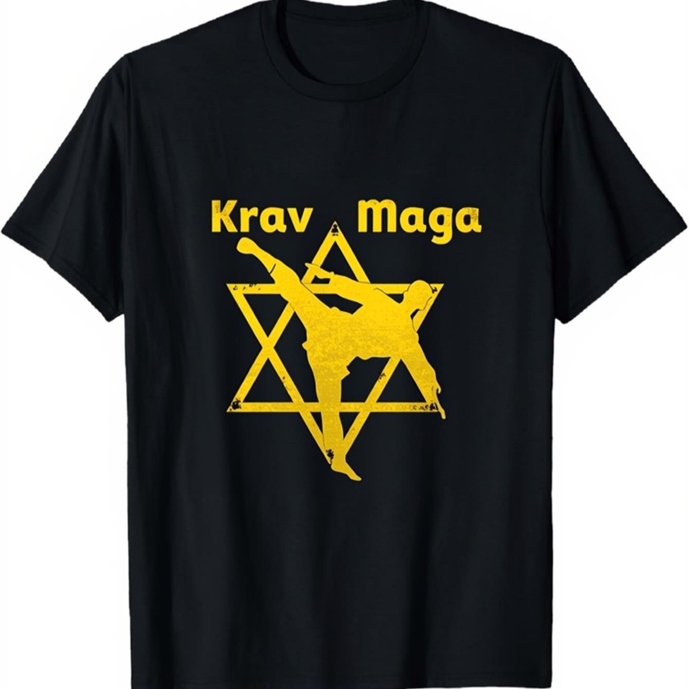 Star of David Krav Maga Hebrew Text Martial Arts TShirt 100 Cotton ONeck Short Sleeve Summer Casual Mens Tshirt Streetwear S