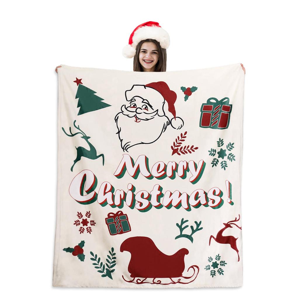 Santa Claus Blanket Christmas Theme Throw Blanket for Girls Boys Gift Super Soft Cozy Flannel Fuzzy Blanket for Couch Sofa Bed