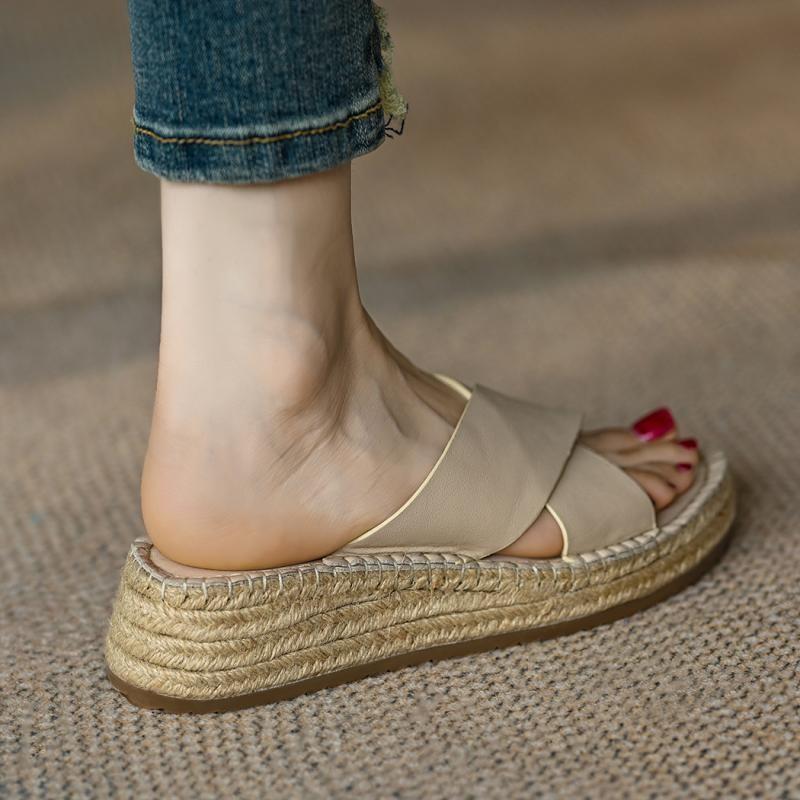 

мода 2024 новые женские босоножки с открытым каблуком тапочки на танкетке эспадрильи 38 бежевый