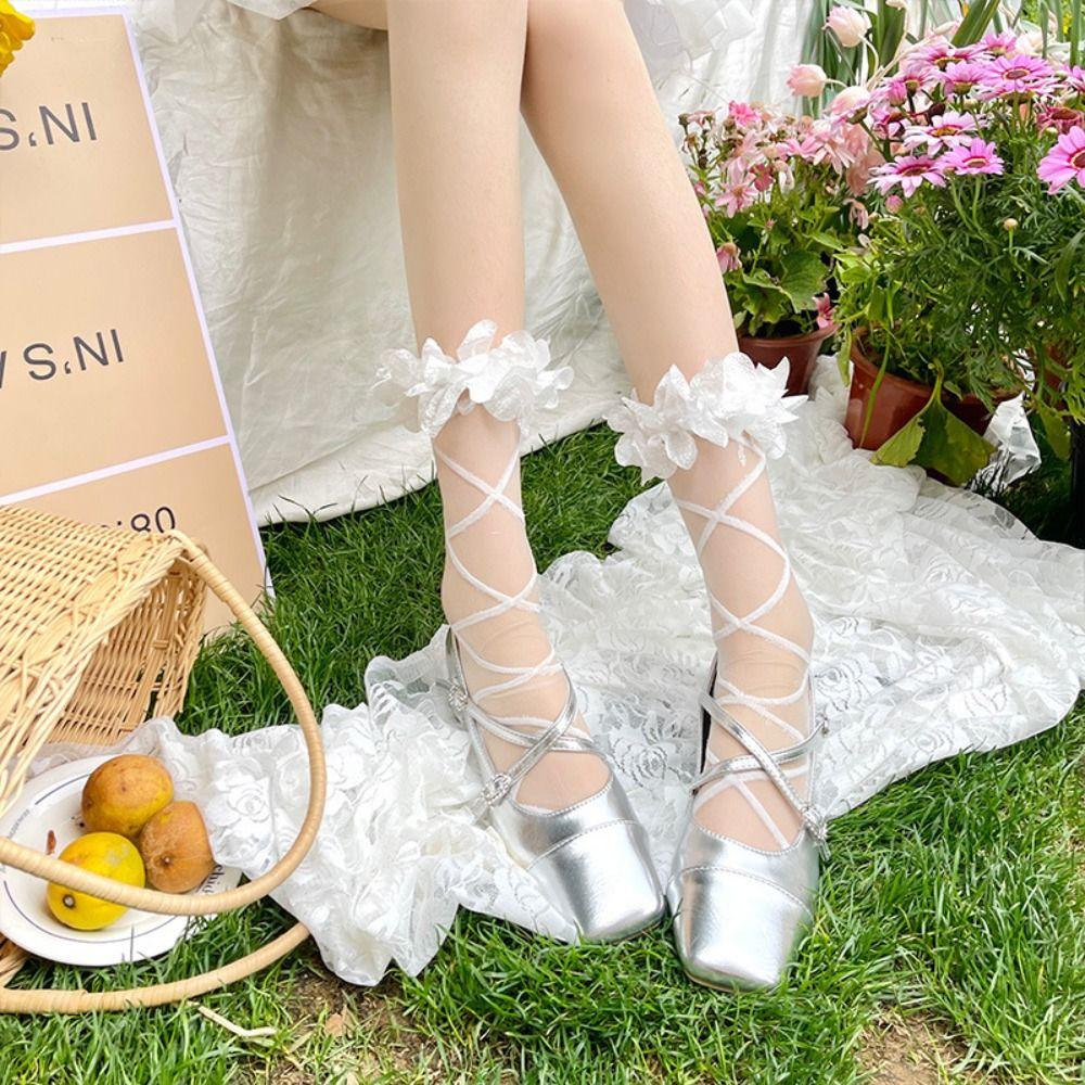 

Nylon Silk Socks Polka Dot Ruffled Socks Soft Lace Socks Calf