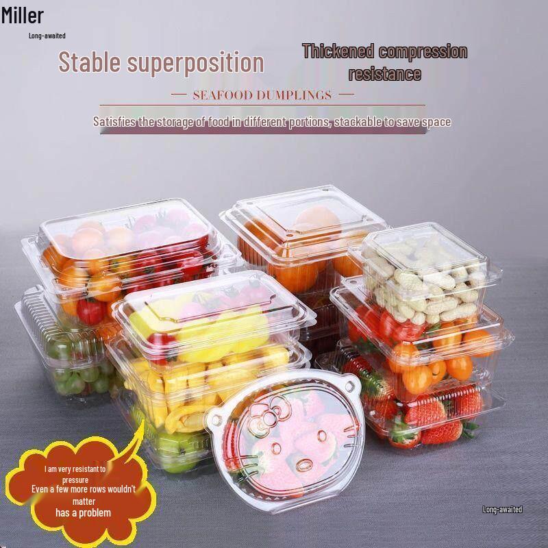 Disposable Transparent Rectangular Fruit Salad Box with Lid for Freshness Preservation
