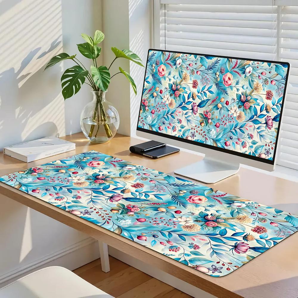 Blue floral pattern mouse pad rubber anti slip computer laptop desktop pads thick keyboard PC accessories lock edge design