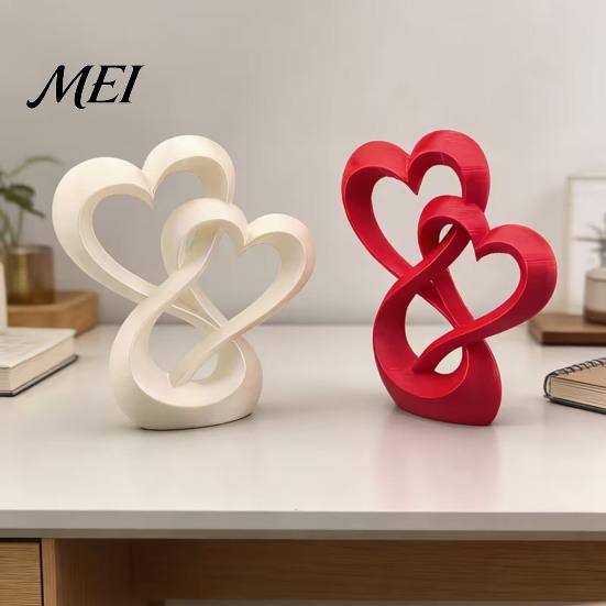 Desktop Ornament Intertwined Hearts Figurine, 3D Printed Love Statue, Table Sculpture Centerpiece for Living Room Wedding Romantic Gift