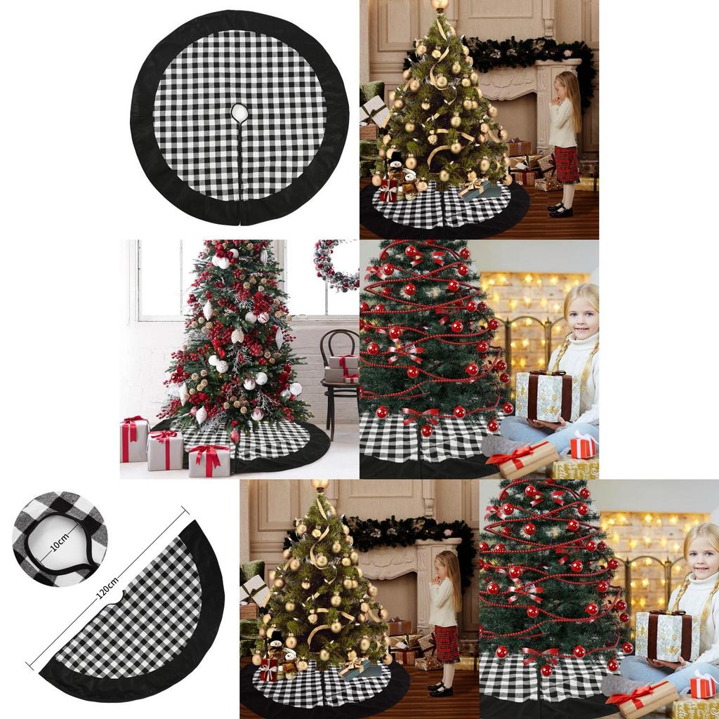 Premium Quality Black Checkered Christmas Tree Skirt With Sophisticated Design