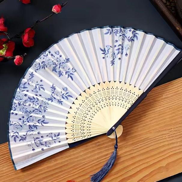 Evantai de mână pliabil din mătase vintage, evantaie chinezești din bambus, cadouri artizanale, recuzită pentru spectacole de dans pentru femei, decorațiune pentru casă
