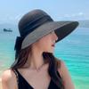 Große Schleife Sommer Strohhut Frauen Breite Krempe Panama Strandkappe Tragbarer faltbarer Reisehut für Frauen