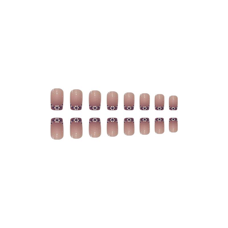 24 Stück Aufdrücknägel Mittellang Europäisch Quadratisch Geprägt Farbverlauf Lila Französisch Tragen Nägel Niedliche Blumen Einfache Punkt Nagelkunst Tabletten Falsche Nägel