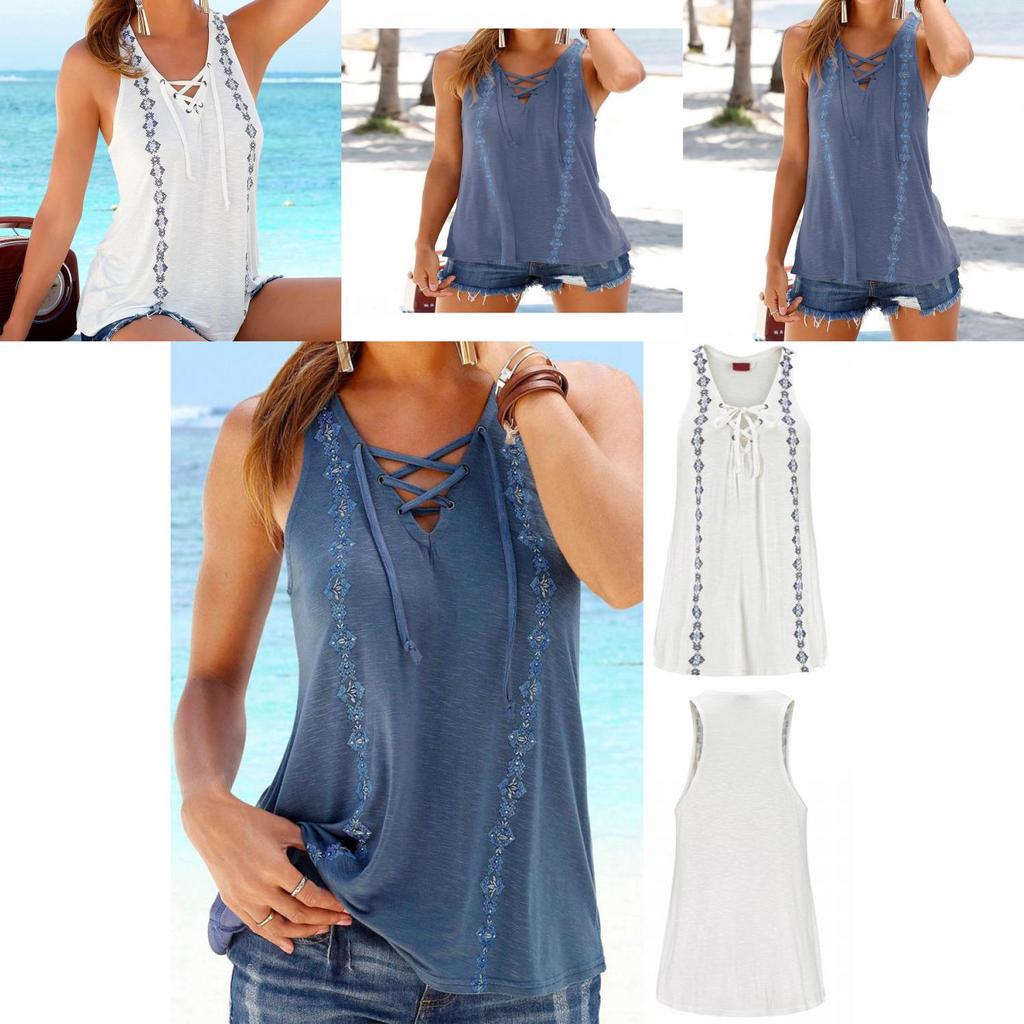 Versatile Camicetta Donna Estate T-shirt Scollo a V Senza Maniche Per Moda Senza Sforzo
