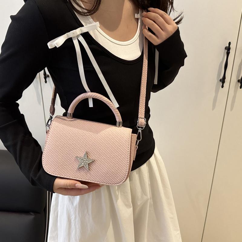 Starry Diamond Chain Texture Crossbody Bags Women Fashion Shiny Star Small Square Hand-held Shoulder Bag Lady Commuting Handbags