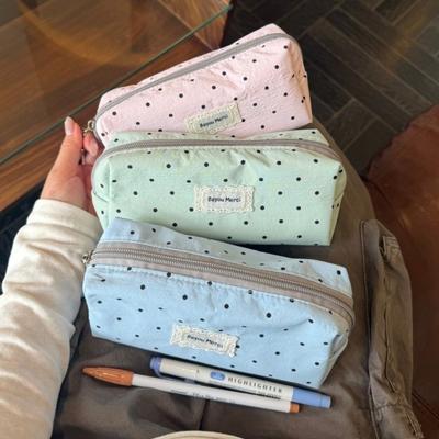 Polka Dot Pen Bag Zipper Makeup Bag Versatile Stationery Storage Bag  Daily Commuting