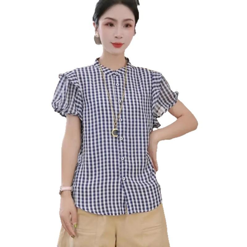 Trendy Plaid Women's Short-Sleeve Shirt - Summer 2025 Collection