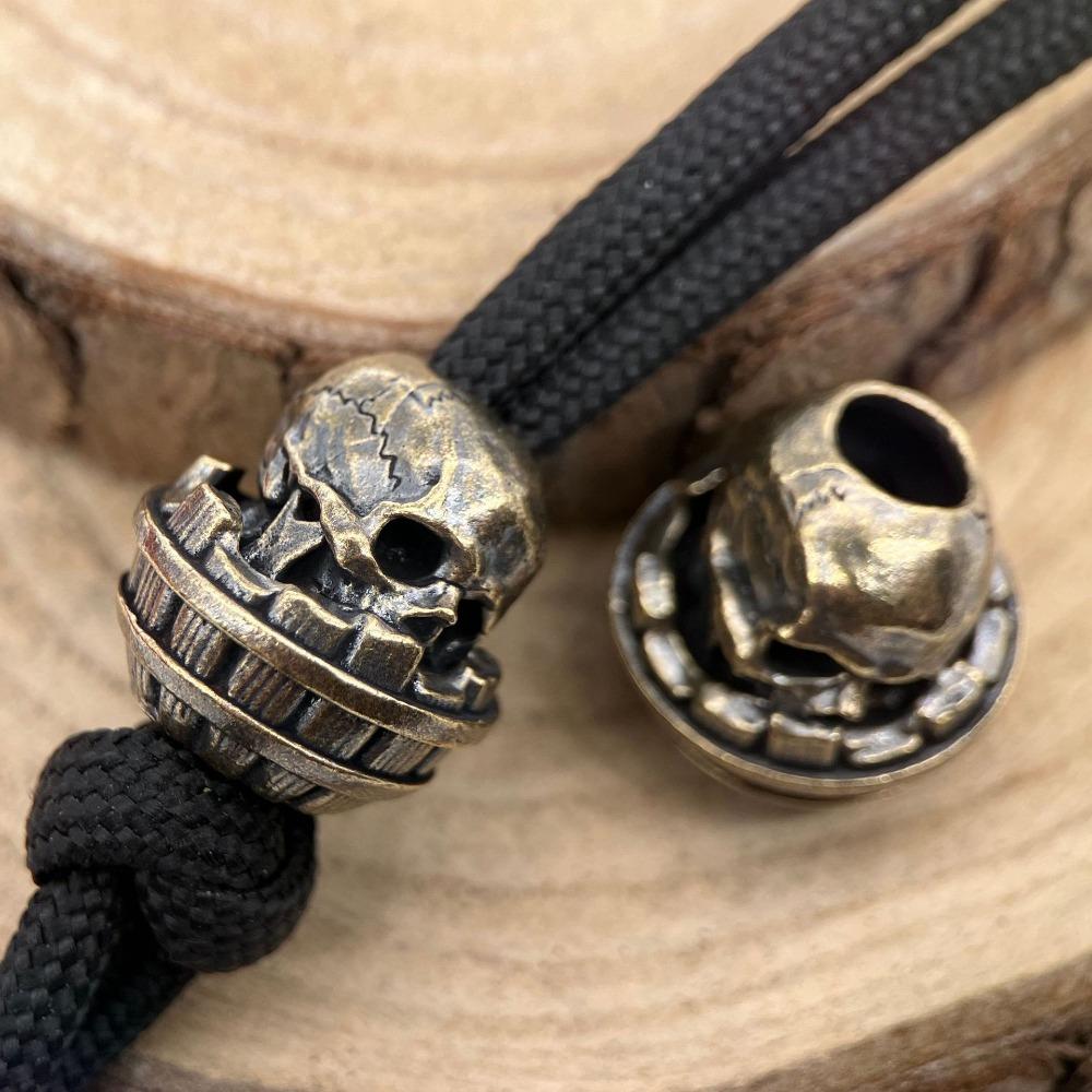 Wine Barrel Drunk Skull Head Brass Knife Bead EDC Outdoor DIY Accessories Woven Lanyard Pendant Jewelry Punk Bracelet Charms