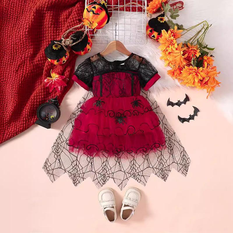 

Baby Halloween Costume Girls Princess Spider Mesh Dress Children Performance Elegant Dresses 130cm красный