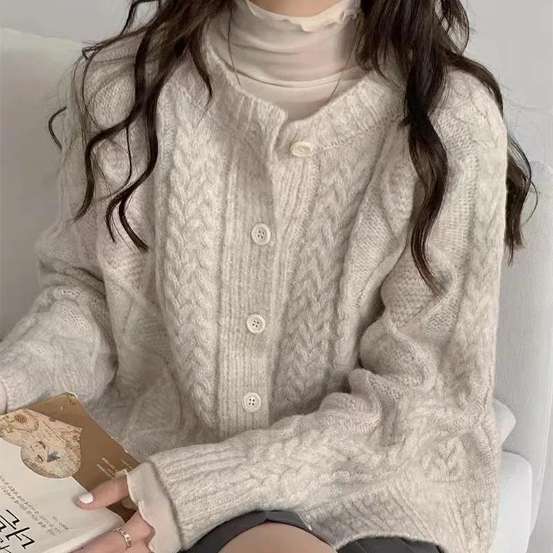 Cardigan Women Loose Threaded Top Single Breasted O-neck Sweater Warmth Fashion Long Sleeve Knit Sweater Autumn Winter Outerwear