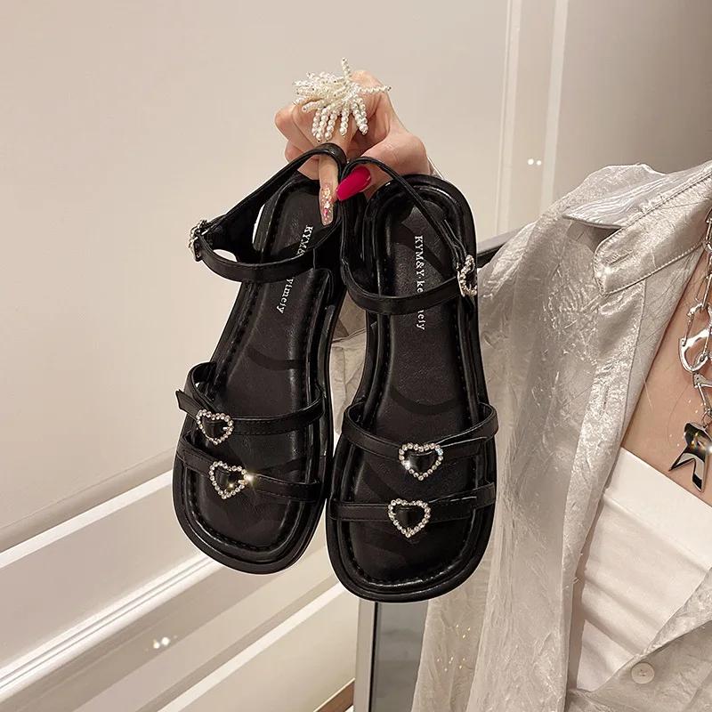 

Black Xiaoxiangfeng Flat-soled Sandals Women s 2025 Summer Outer Wear French Style with Skirt High-end Fairy Shoes 35 чёрный