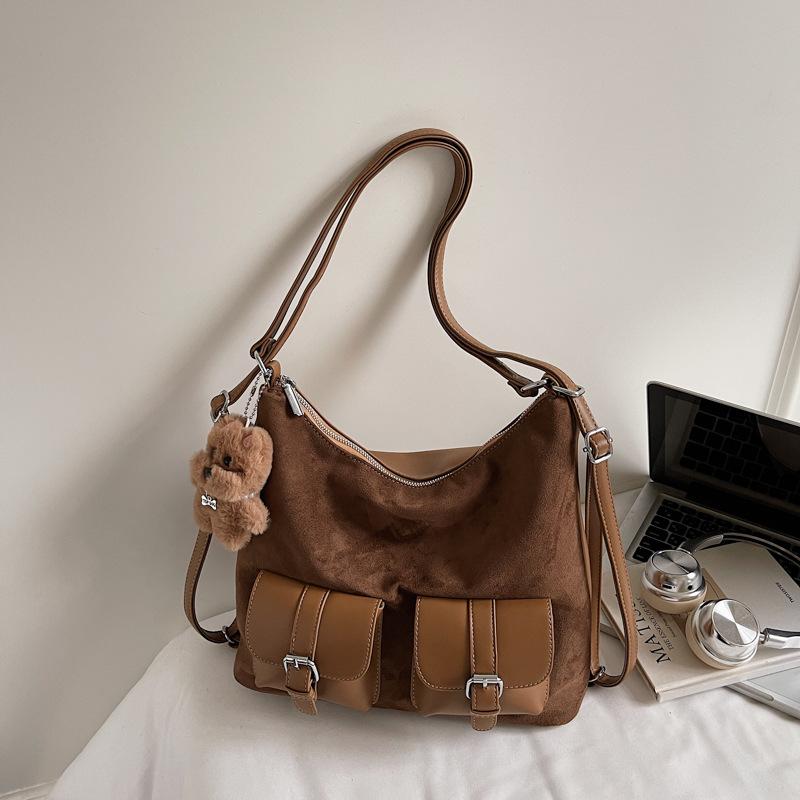 Large capacity bag women's autumn 2025 new locomotive multi-pocket single shoulder crossbody tote bag double shoulder rear backpack