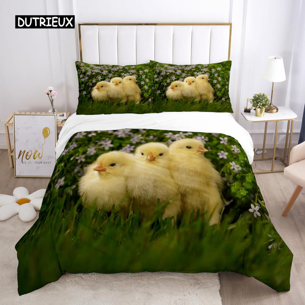 Kylling Dynetrekksett Gårdsdyr Dynetrekk Liten Kylling Enkelt Sengetøy for Gutt Jente Mikrofiber 2/3 stk Dyne Trekk