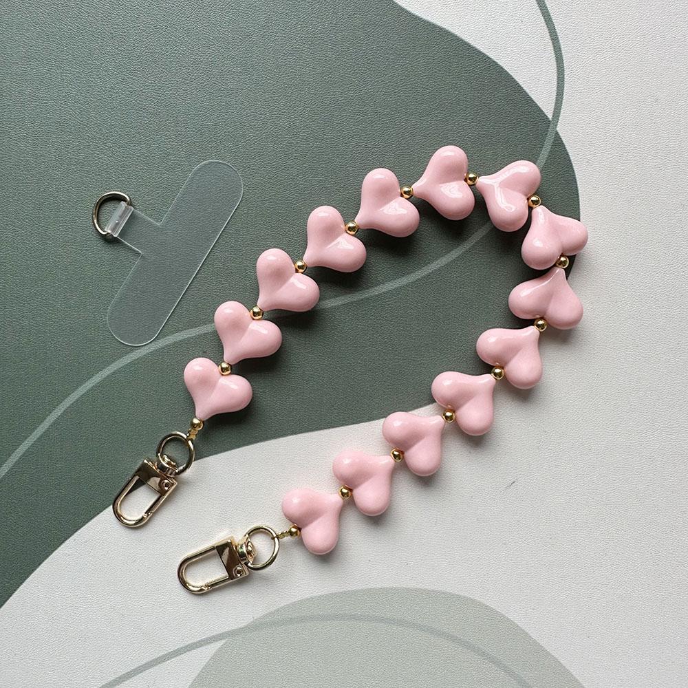 Fashion Solid Color Acrylic Peach Mobile Phone Lanyard Valentine s Day Heart Handmade Beaded Phone Strap Cute&Acrylic розовый