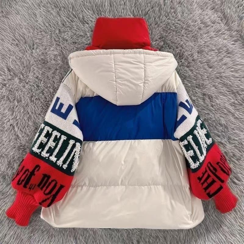 Cotton jacket women's new clash of colours trend loose thin knitted letters embroidery sleeve design sense cotton jacket jacket