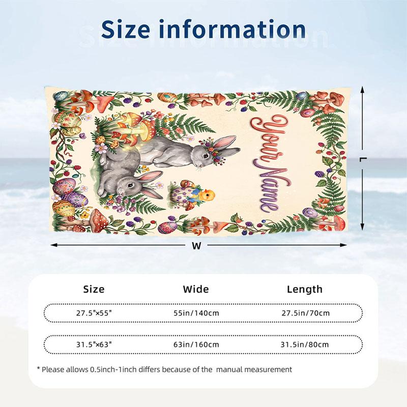 Easter Bunny Theme Beach Towel Personalized Custom Name & Text Soft Quick Dry Beach Towel for Swimming Travel