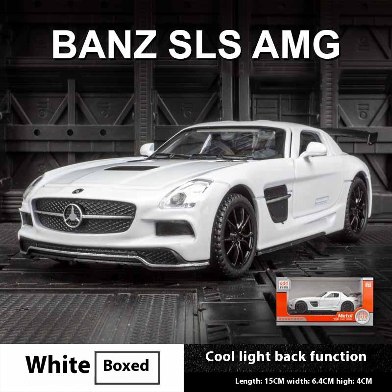 1/32 Scale Diecast Benz SLS AMG Alloy Super Sports Car Model Simulation Sound and Light Toy Holiday Gift for Friends Collect