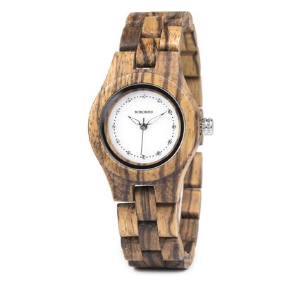 BOBO BIRD Bamboo Wood Watch with Imitation Quartz Wooden Watch with Gift Box Women's Diamonds, Men's Movement, (Brown)