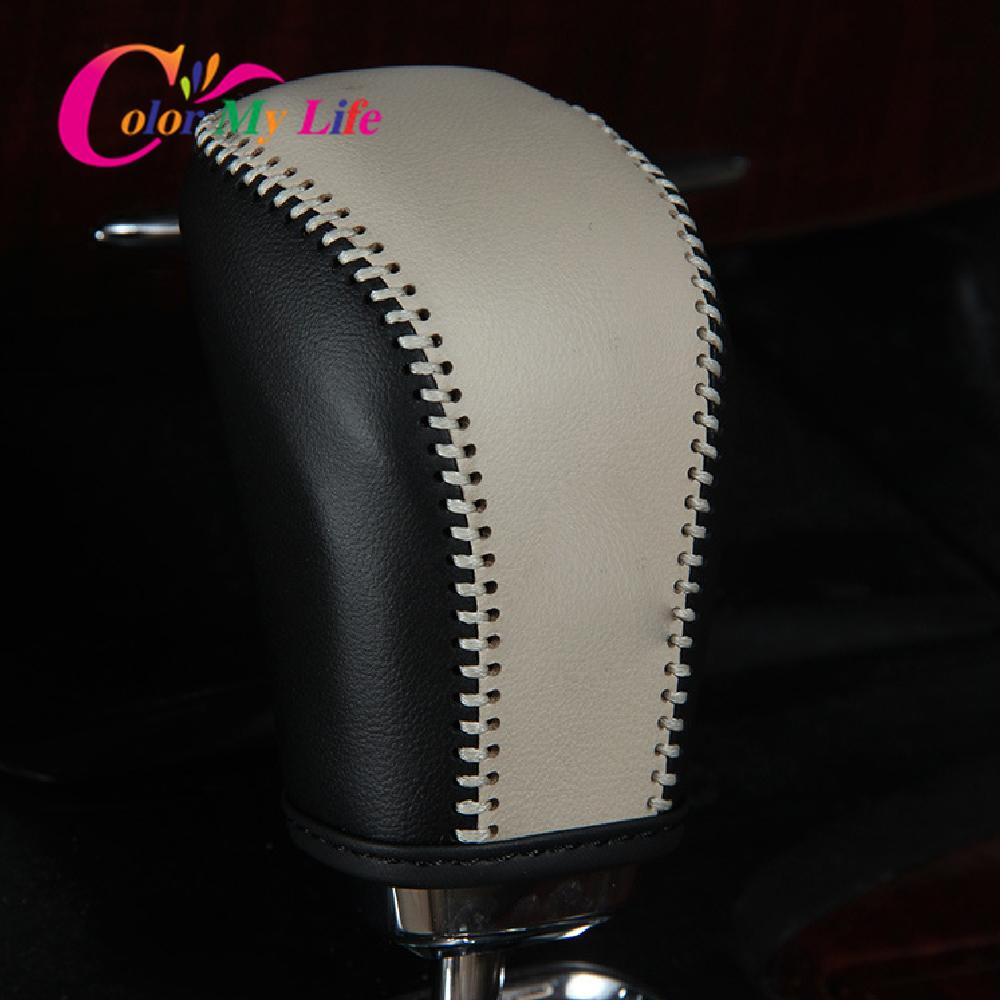 Color My Life AT Car Genuine Leather Gear Lever Cover Gear Shift Collars Fit for Toyota Crown MK13 2010 -