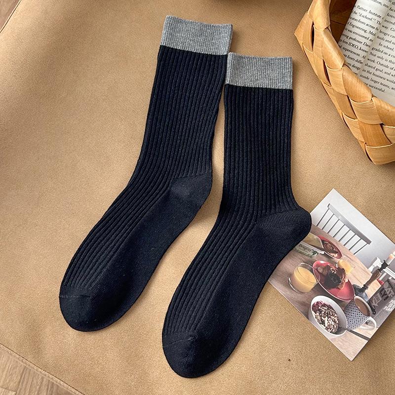 Socks Pure Cotton Medium Tube Socks Season Trendy Retro Color Matching European And American Style Double Needle Boneless Cotton Stacking Socks