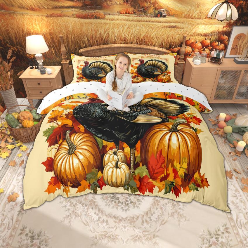 Comforter Homewish Thanksgiving Day For Children Pumpkin Turkey Bedding Set Autumn Festival Bedroom Set Room Decor