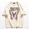 American high street butterfly letter printing large size fat mm pure cotton short-sleeved T-shirt women's loose and thin versatile couple's clothing