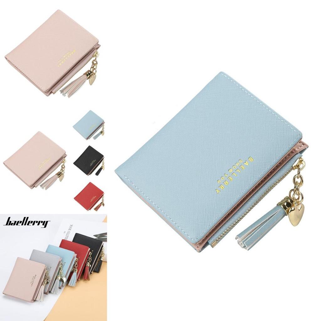 Wallet For Women Short Cardholder Pu Leather With Tassel Decor And Letter Print Design
