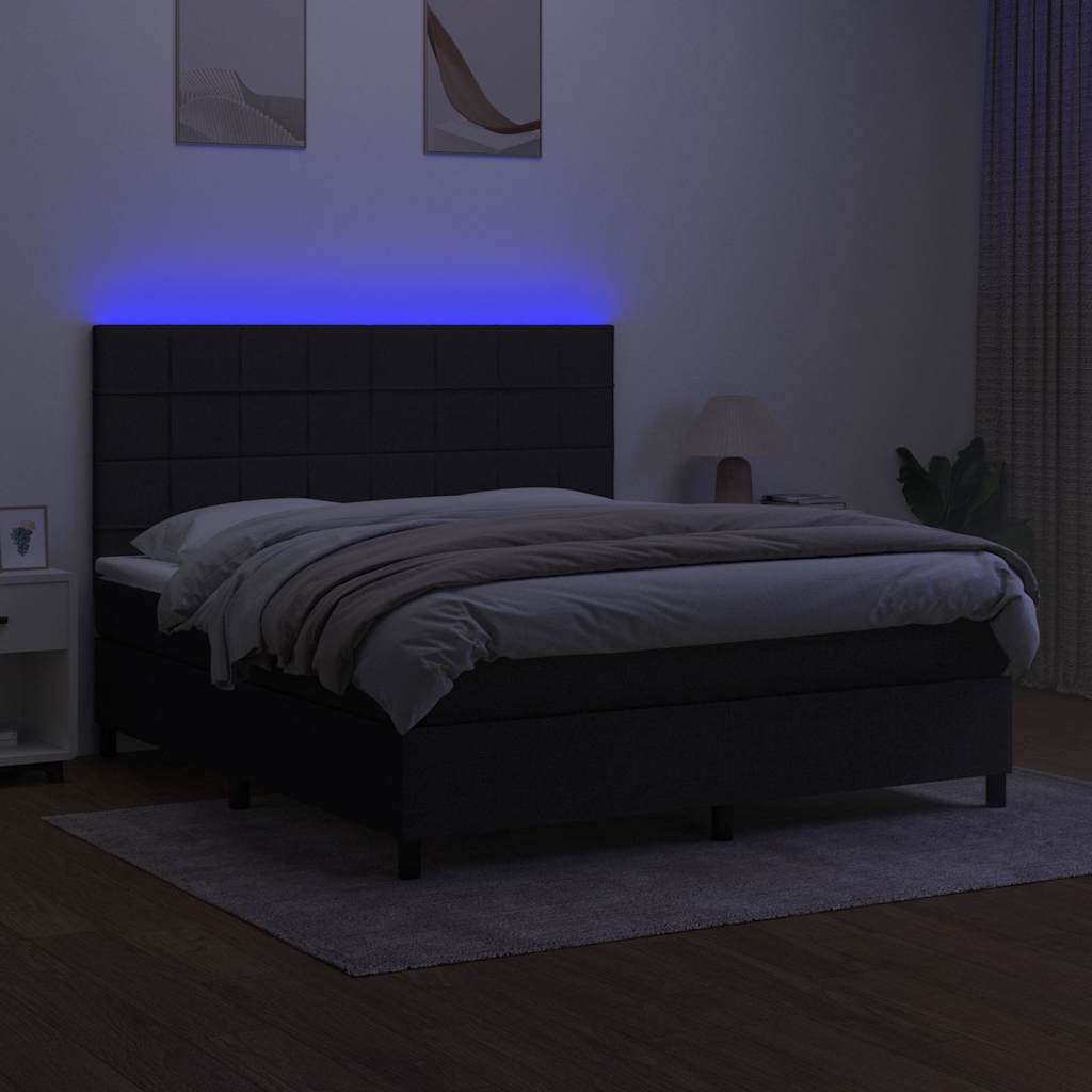 Box Spring Bed with Mattress & LED Black 180x200 cm Fabric