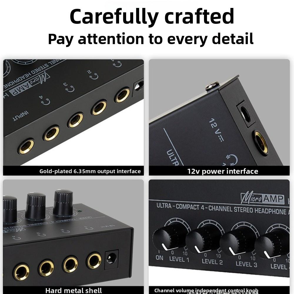 4 Channels HA400 Ultra-Compact Audio Amplifier 1 Input Mini Headphone Amplifier  Headset Amplifier