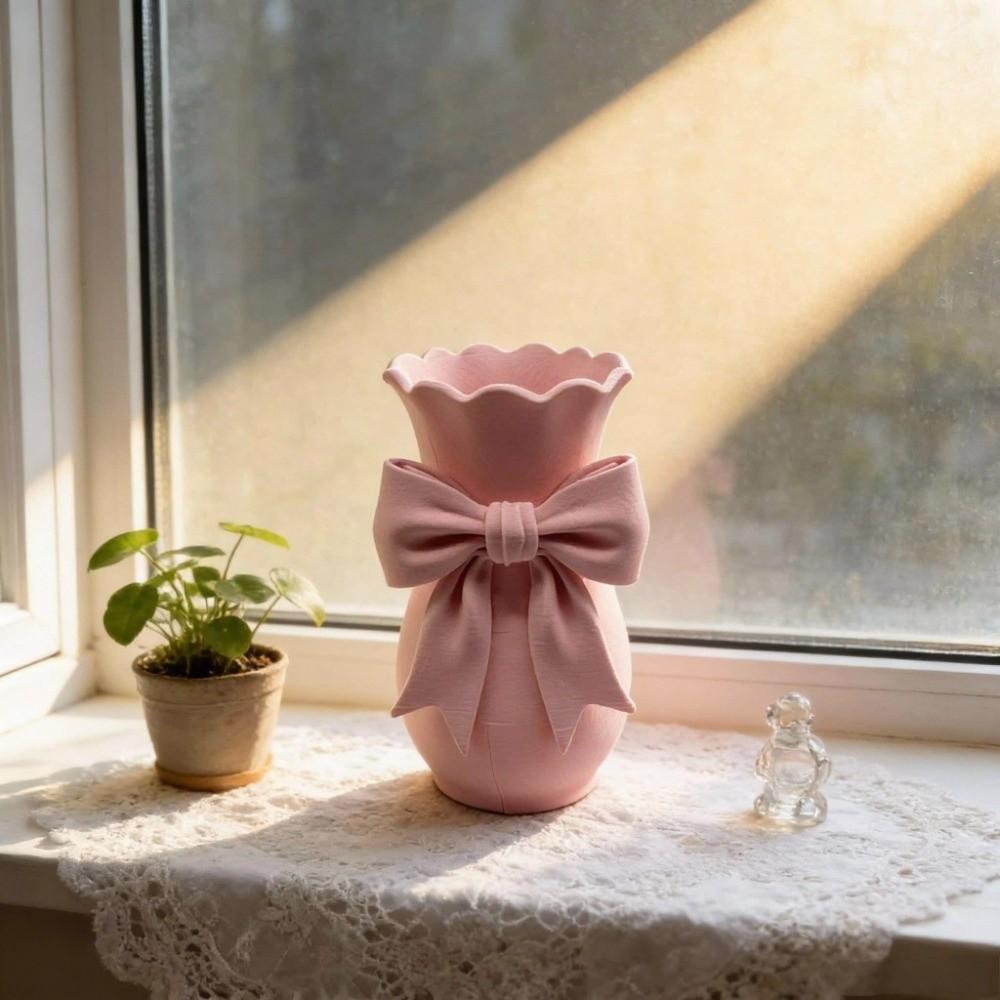 Twisted Design Pink Bow Flower Vases 3D Printed Decorative Vase Office Tabletop Ornaments