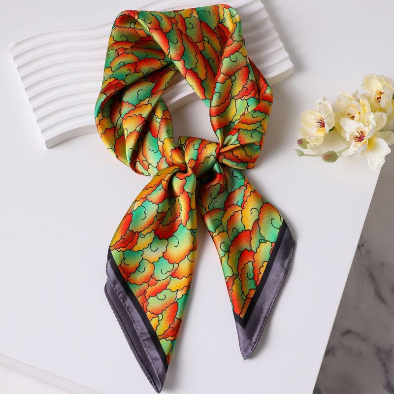 70cm Vintage Korean Style Silk Scarf: Versatile Faux Silk Neckerchief with Vintage Print for Women