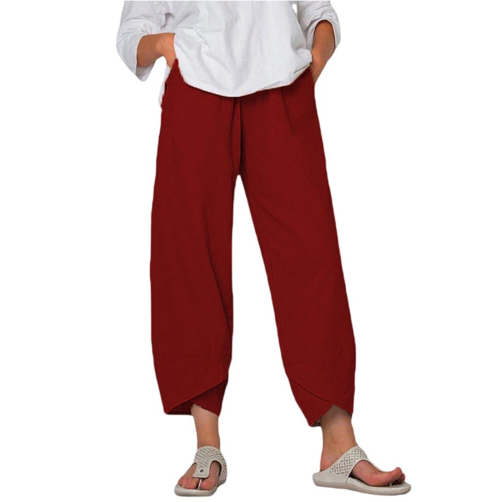 Women's Cotton And Linen Wide-leg Pants High Waist Loose Casual -length Pants