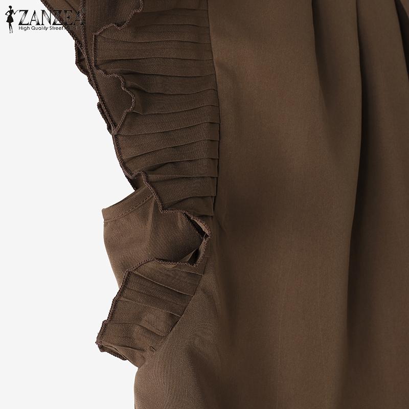 ZANZEA Women Casual Round Neck Splice Short Sleeve Summer Blouse