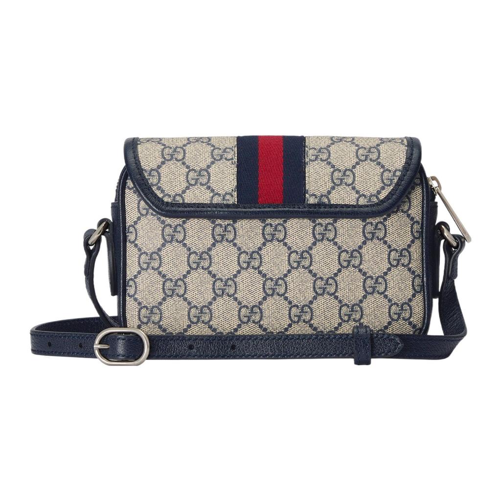 Gucci Ophidia GG Supreme Mini Crossbody Bag, Beige Canvas Navy Leather Trim,Women's Shoulder Handbag for Daily Shopping Travel 772239-FACUK-4047
