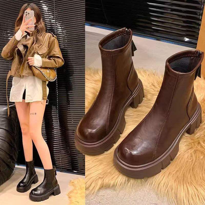 Platform Short Boots Women's 2025 New Soft-soled British Style Thin Boots Single Boots Autumn and Winter Small Martin Boots Women