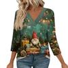 Women's Loose Comfortable Casual Fashion V-Neck Christmas Print 3/4 Sleeve Top