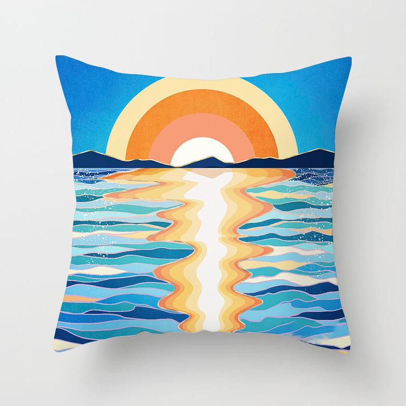 Abstract Landscape Painting Patterns Throw Pillow Cover With Short Plush Print For Living Room Sofa Decoration Cushion Cover