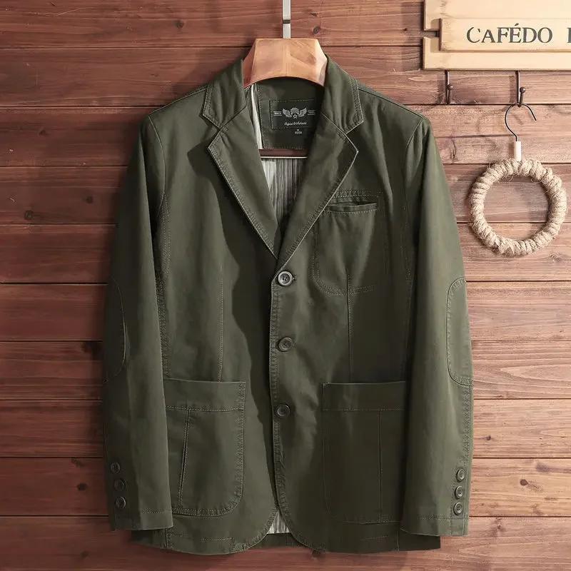 Men s Jacket Elegant Italian Style Gentleman Business Lapel Loose Casual Slim Fit Three Buttons Blazer XS армия зеленый