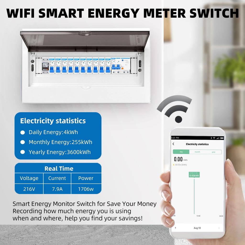 WiFi Smart Energy Meter AC 63A 80-300V WiFi Smart Earth Leakage Over Under Voltage Protector Relay Device Switch Breaker Energy Power kWh Meter Smart