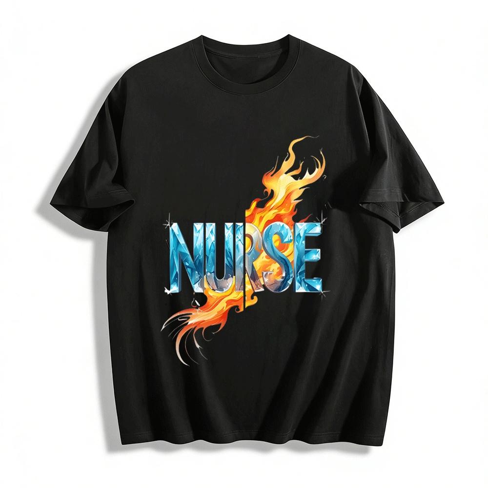 

Ice Fire Element NURSE Themed Printed Casual Short Sleeve Top Pure cotton T-shirt XXS
