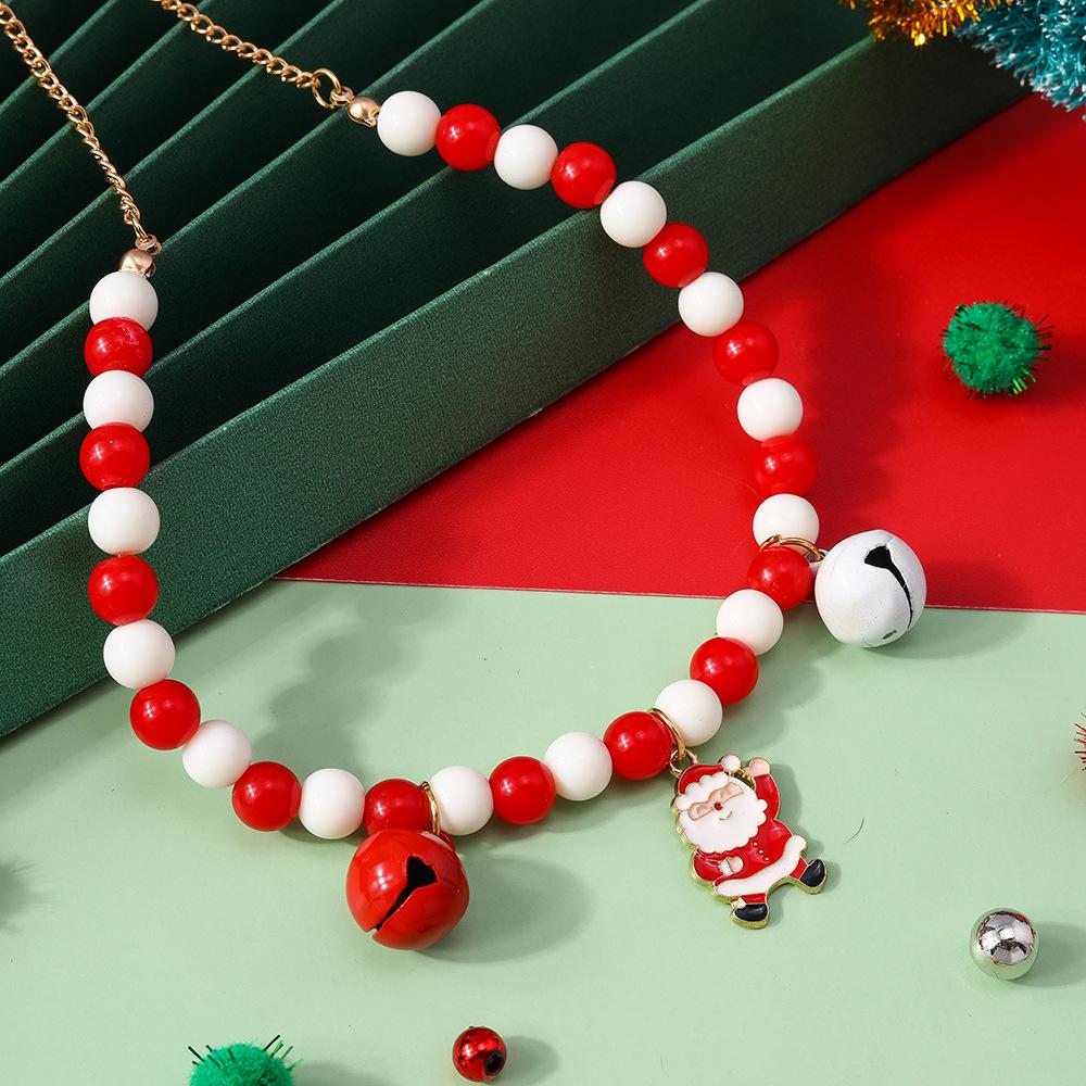 Festive Santa & Bell Red-White Beaded Necklace