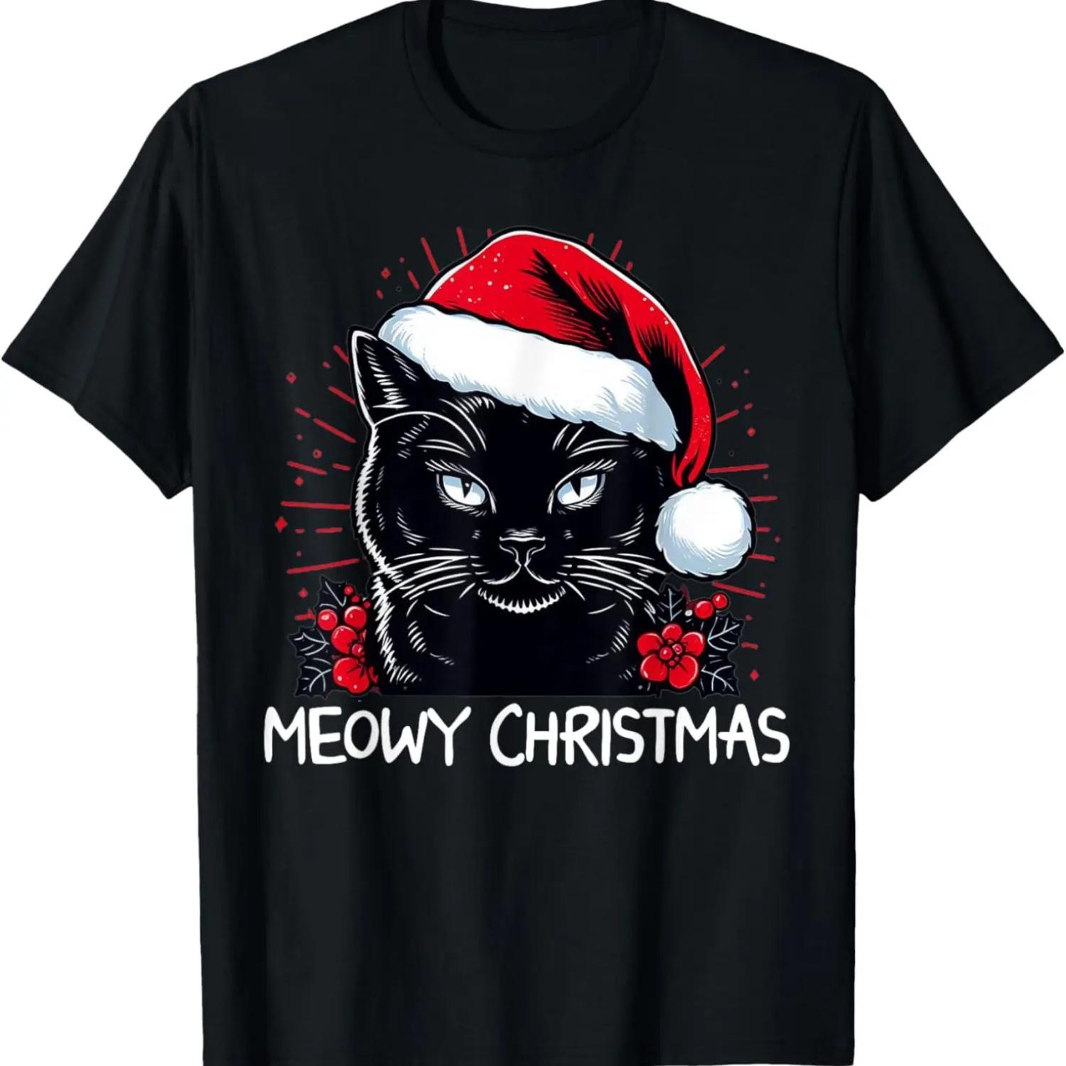 Merry Christmas Celebration Happy Xmas Christmas Black Cat T-Shirt S чёрный