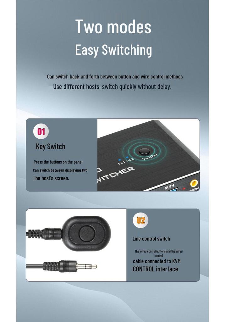 4K HDMI USB 3.0 KVM Switch: 2-PC Input, 1-Output Converter