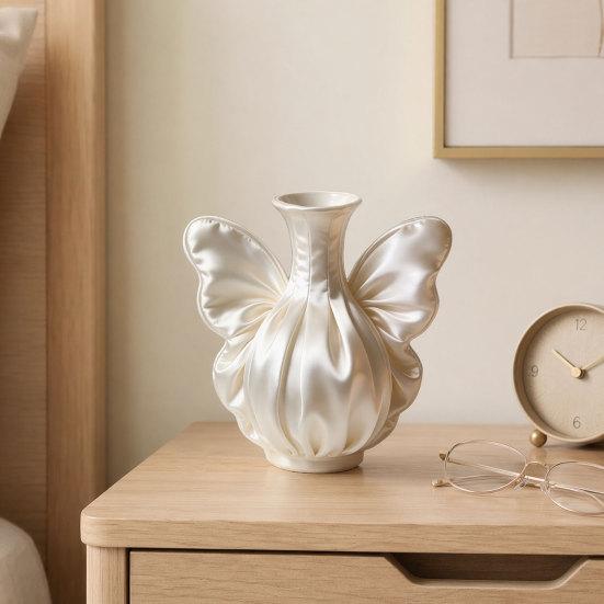 3D Printed Bow Vase, Satin Silk-Like Minimalist Flower Arrangement Holder, Nordic Style Decorative Vase for Coffee Table, Shelf Office Decor
