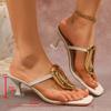 Fashion Women Sandals Large Size Metal Buckle Sandals Summer New Thin High Heel Square Head Toe Clip Slippers Fashion Outdoor Shoes