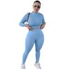 Casual Workout Two Piece Outfits for Women Long Sleeve Crop Top High Waisted Legging Pants Set Slim Fit Jogger Track Suits